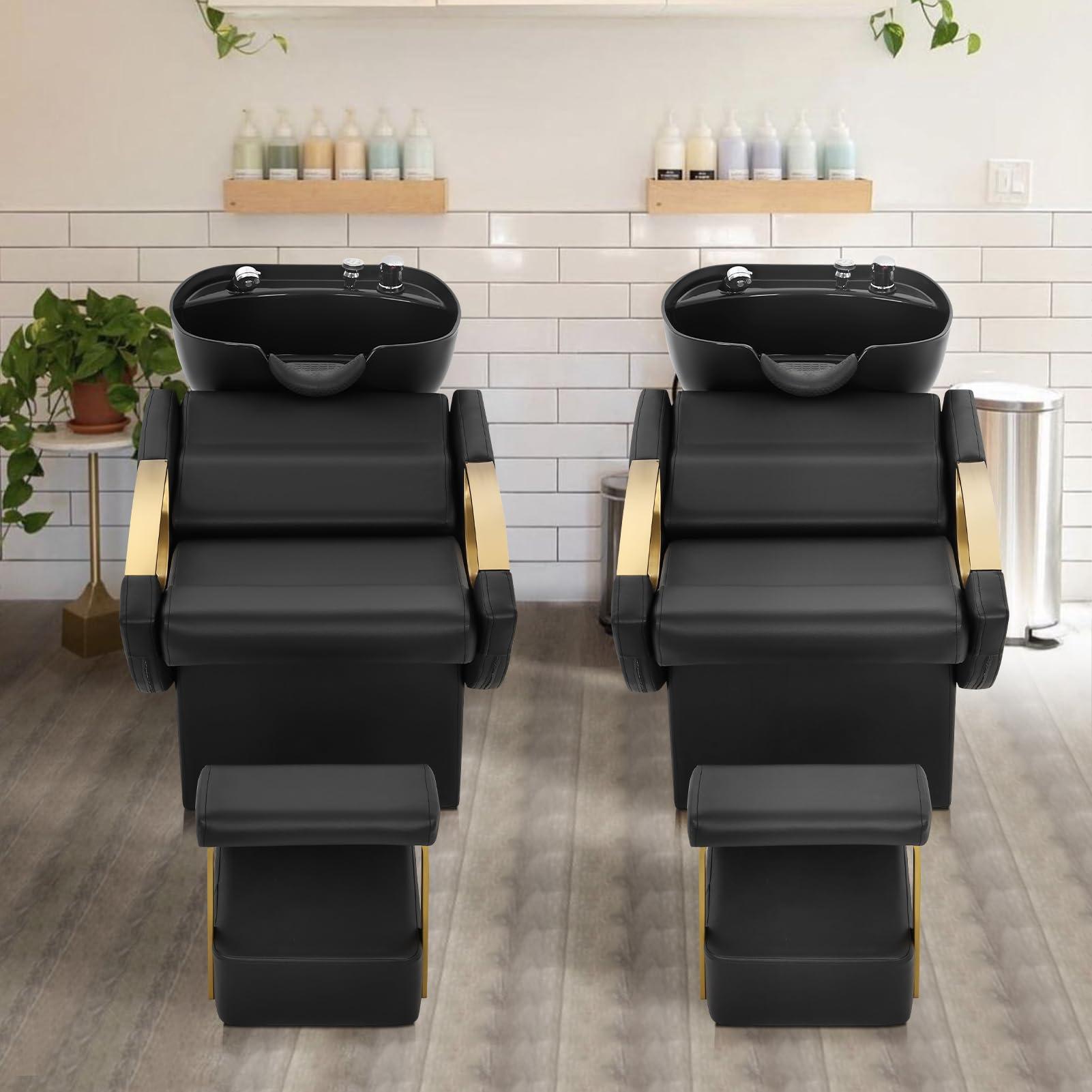IJIALIFE IJIALIFE Shampoo Bowl and Chair Set for Salon, Hair Washing Station for Hair Stylist, ABS Plastic Backwash Barber Sink with Separate Footstool for Spa Beauty, Black