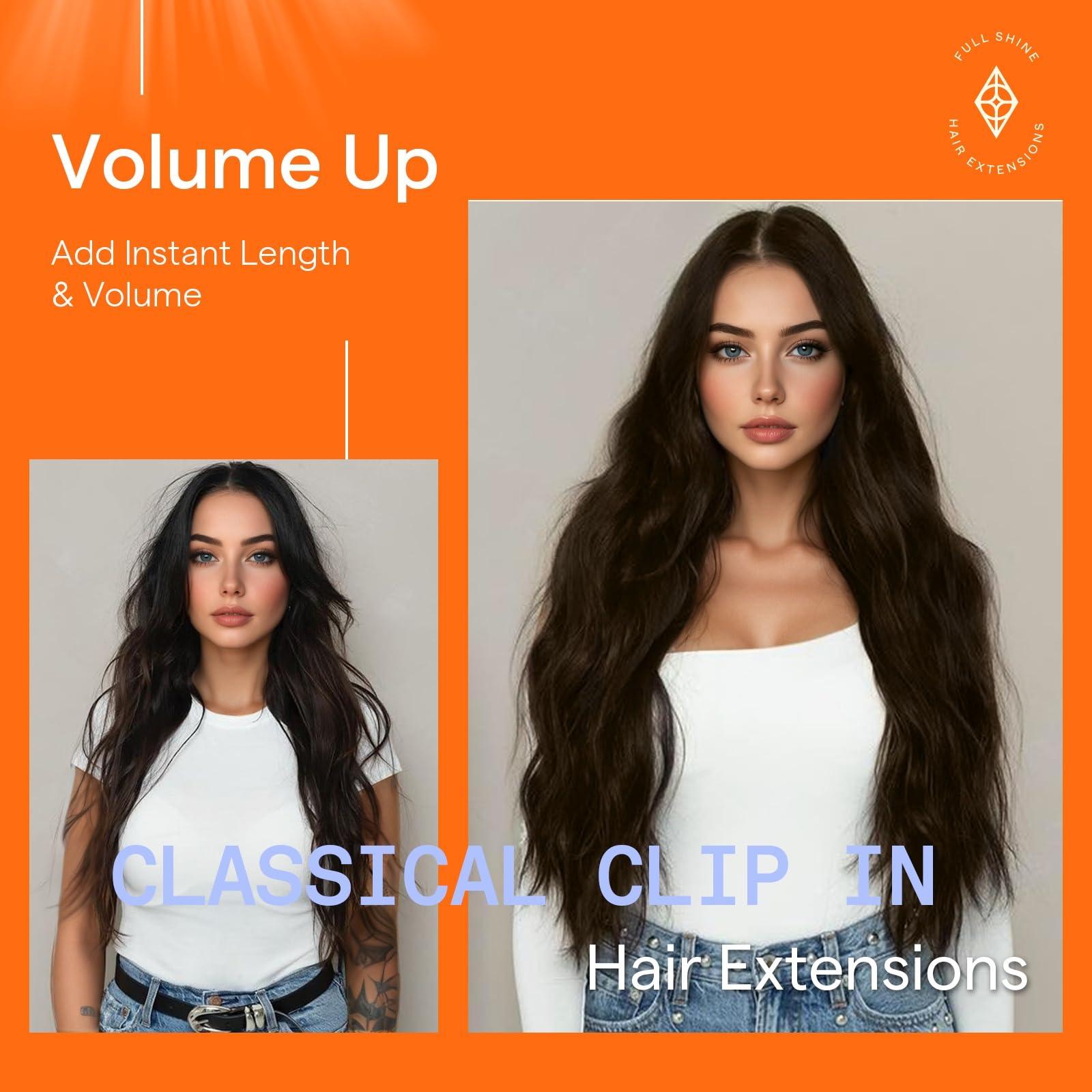 Full Shine Full Shine Clip in Hair Extensions Dark Brown 22 Inch Thick Hair Extensions Real Human Hair Straight Brown Invisible Remy Hair Extensions Clip in Human Hair Extra Volume 7 Pcs