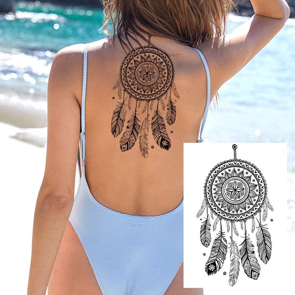 FANRUI 6 Sheets FANRUI Black Henna Temporary Tattoos For Women Lace Mehndi Mandala Flower Tatoos Ink Large Waterproof Lotus Fake Jewelry Pendant Butterfly Tattoo Stickers Kit Wedding Dreamcatcher Feather