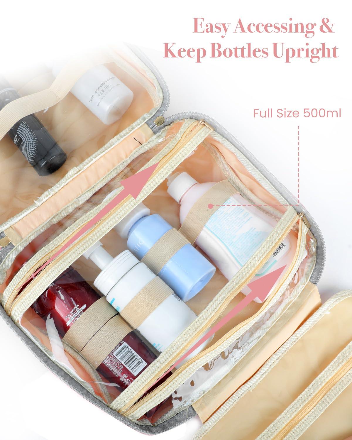 MARIKALIFE MARIKALIFE Travel Toiletry Bag, Hanging Toiletry Bag for Women, Cute Makeup Cosmetic Case Organizer for Accessories, Full Sized Toiletries-Pink