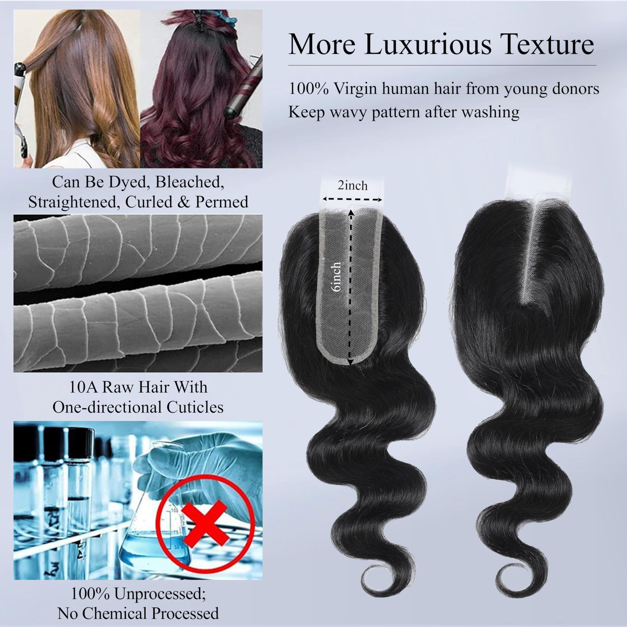 MOMOSHERO MOMOSHERO 2x6 HD Lace Closure Only 20 Inch Body Wave Human Hair, Pre Plucked Closure Sew In 2 by 6 Lace Closure Middle Part 100% Brazilian Virgin Human Hair Unprocessed 2x6 Kim K Closure Natural Black