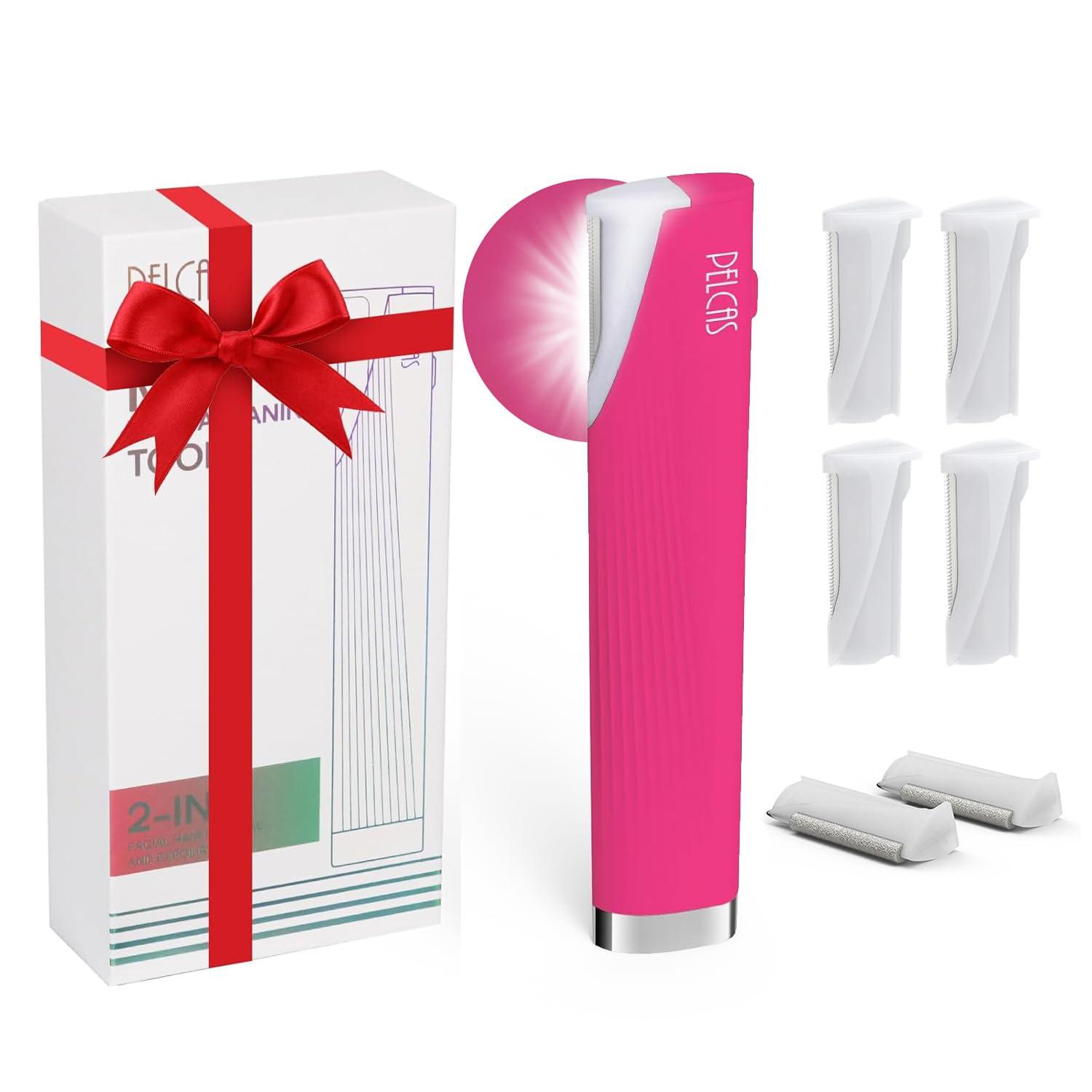 PELCAS PELCAS Electric Dermaplaning Tool for Face with LED Light, Mini Dermaplaning Razor Kit for Women with 6 Replace Blades 3 Speeds Facial Peach Fuzz Exfoliation & Hair Removal At Home BV18-712 Rose Pink