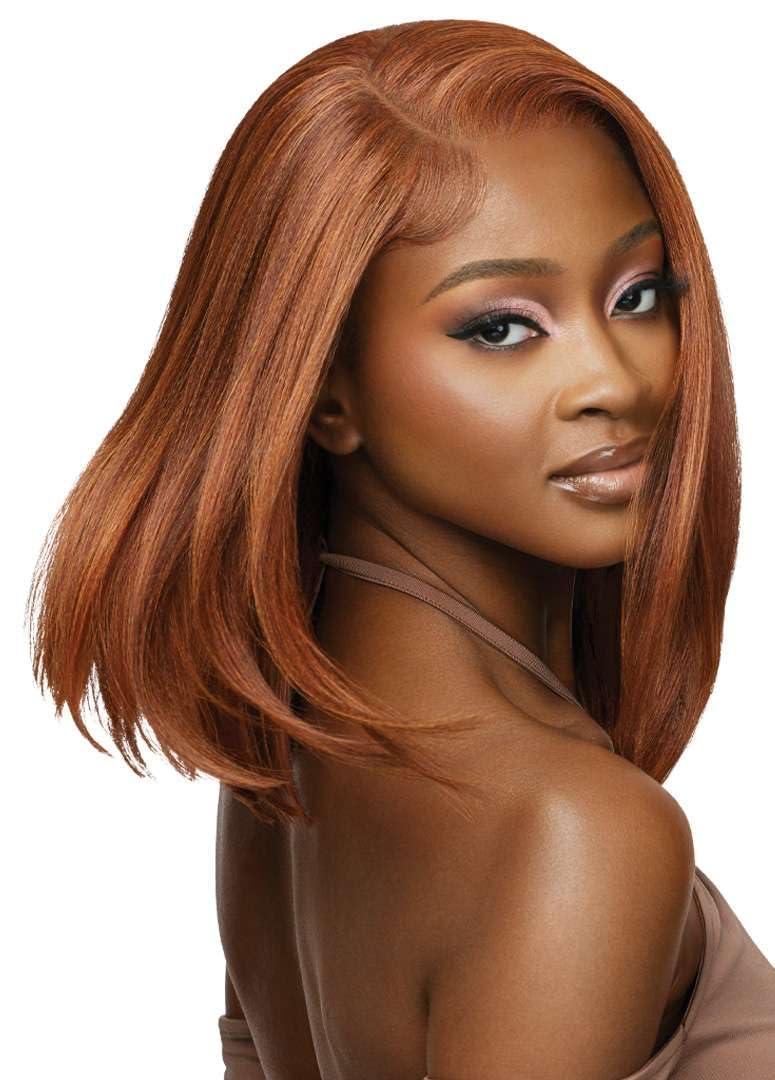 Outre Outre - 5X5 Lace Closure Wig - Human Hair Blend - Natural Yaki 14\" (GINGER AUBURN)