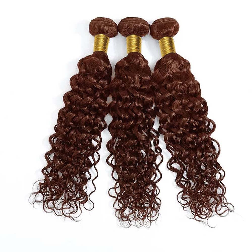 MAMART Color 4 Brown Water Curly Bundles Human Hair Dark Brown Bundles Light Brown Water Wave Human Hair Bundles Brazilian Human Hair Wet and Wavy Silky Soft for Black Women 16 18 20 Inch