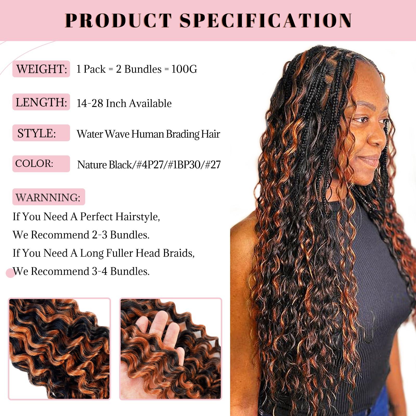 Belaved Ombre Human Braiding Hair 1B/30 Deep Water Wave Braiding Hair 2 Bundles Highlight Curly Bulk Human Hair for Boho Braids Human Hair Extensions 100g 18 Inch Balayage Human Braiding Hair Knotless
