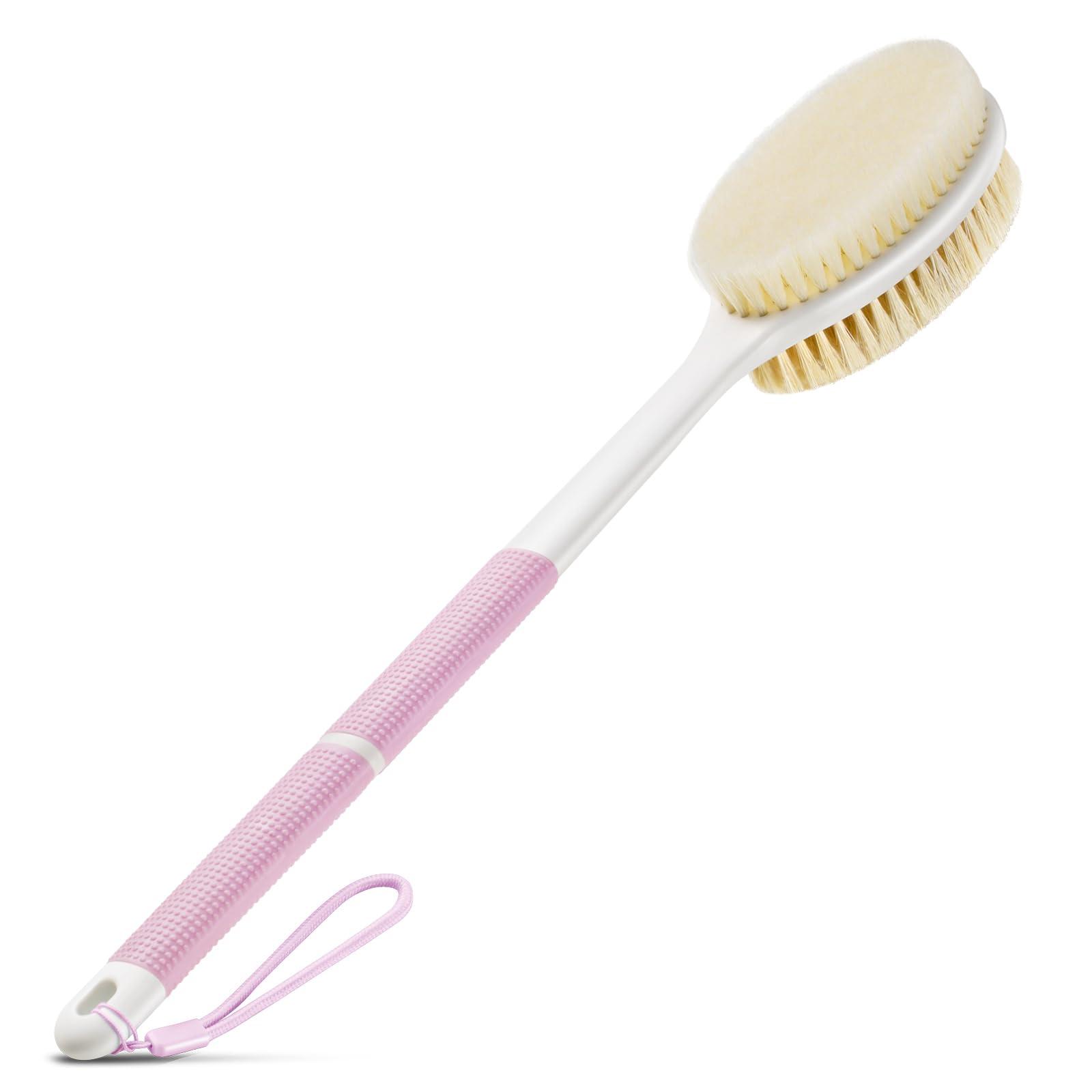 Backski Backski Body Scrubber Anti Slip for Shower,Shower Brush Long Handle with Stiff and Soft Bristles,Body Wash Exfoliating Back Scrubber for Bath or Dry Brushing Body Brush(Pink)