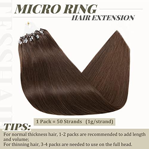 TESSHAIR TESSHAIR 16 Inch Microbead Hair Extensions Human Hair, Micro Ring Hair Extension Beads 100% Real Human Hair for Women, Natural Can be Washed Curled Dyed Permed, 50 Strands 50g #04 Medium Brown