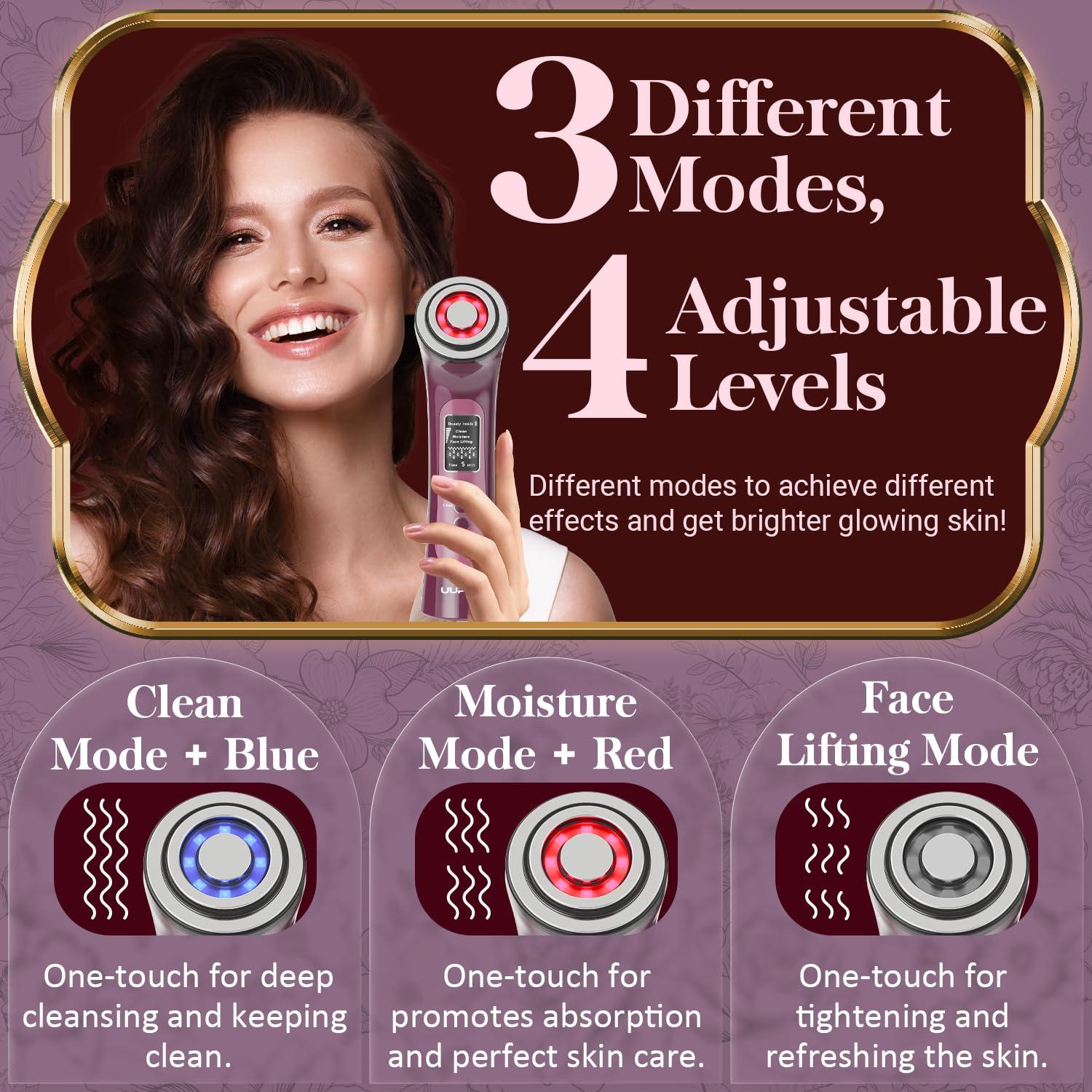 UUPAS Smart Photon Micro-Current Device - UUPAS LED Red Blue Light Therapy Wand Device for Face - Microcurrent Facial Device