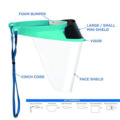 Pac-Dent Pac-Dent iVisor Plus Reusable Face Shield Kit, Full Face Protective Shield with Anti-Fog Coating and Cinch Cord, Adjustable to Comfortably Fit All Head Sizes, Teal