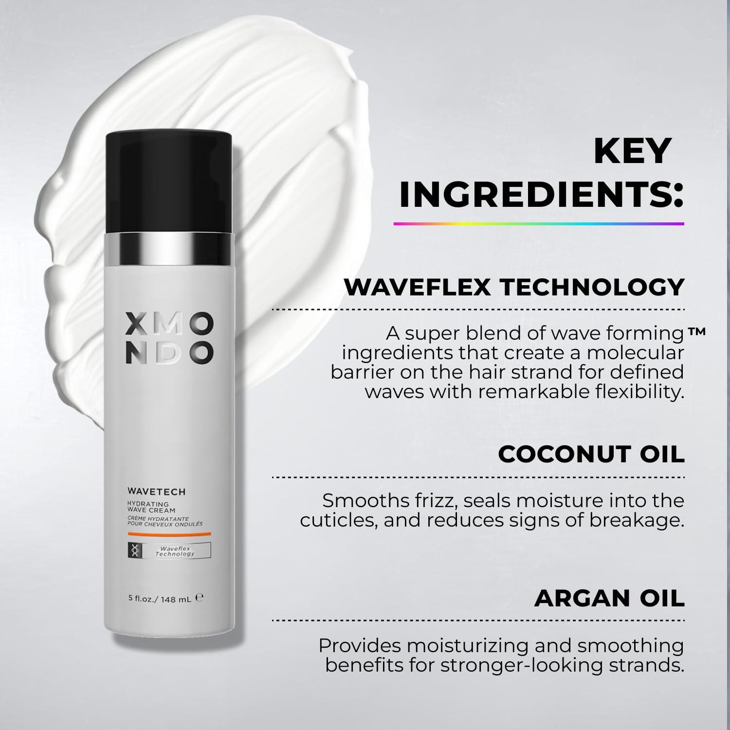 XMONDO XMONDO Hair Wavetech Hydrating Wave Cream, Vegan Formula Wavy Hair Curl Cream with Coconut and Argan Oil for Definition, Breakage Protection, and Hair Hydration, 5 Fl. Oz