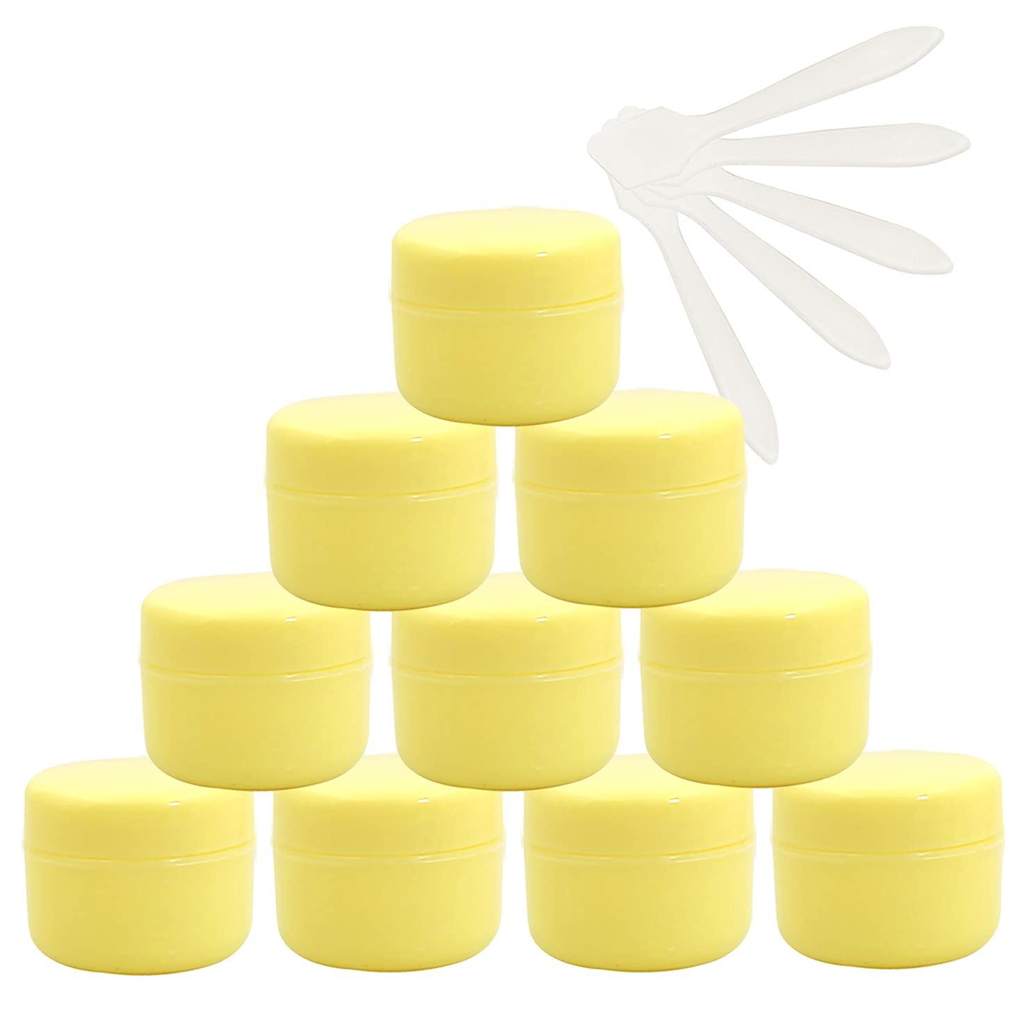 Dlibuy DLIBUY 12 Pieces Empty 100ml Yellow Plastic Cosmetic Jars with Screw Lid 10g Small Containers with Inner Seal for Homemade Cosmetic Cream Salve Lip Balm Travel Storage Pot, 5x Spatula
