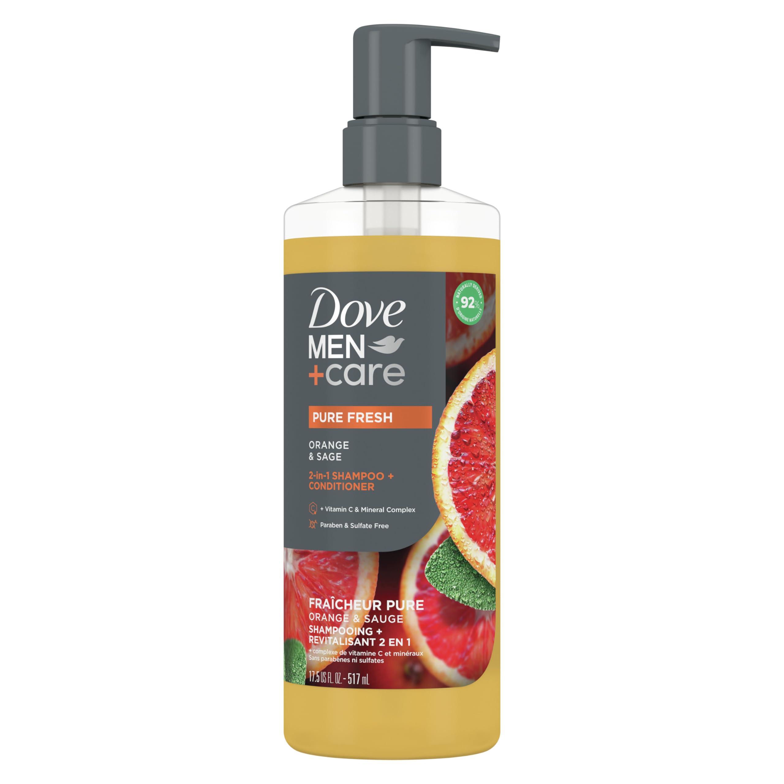 DOVE MEN + CARE Dove Men+Care 2-in-1 Shampoo + Conditioner Pure Fresh Orange & Sage for Strong, Healthy-Looking Hair, with Vitamin C & Mineral Complex, 17.5 oz
