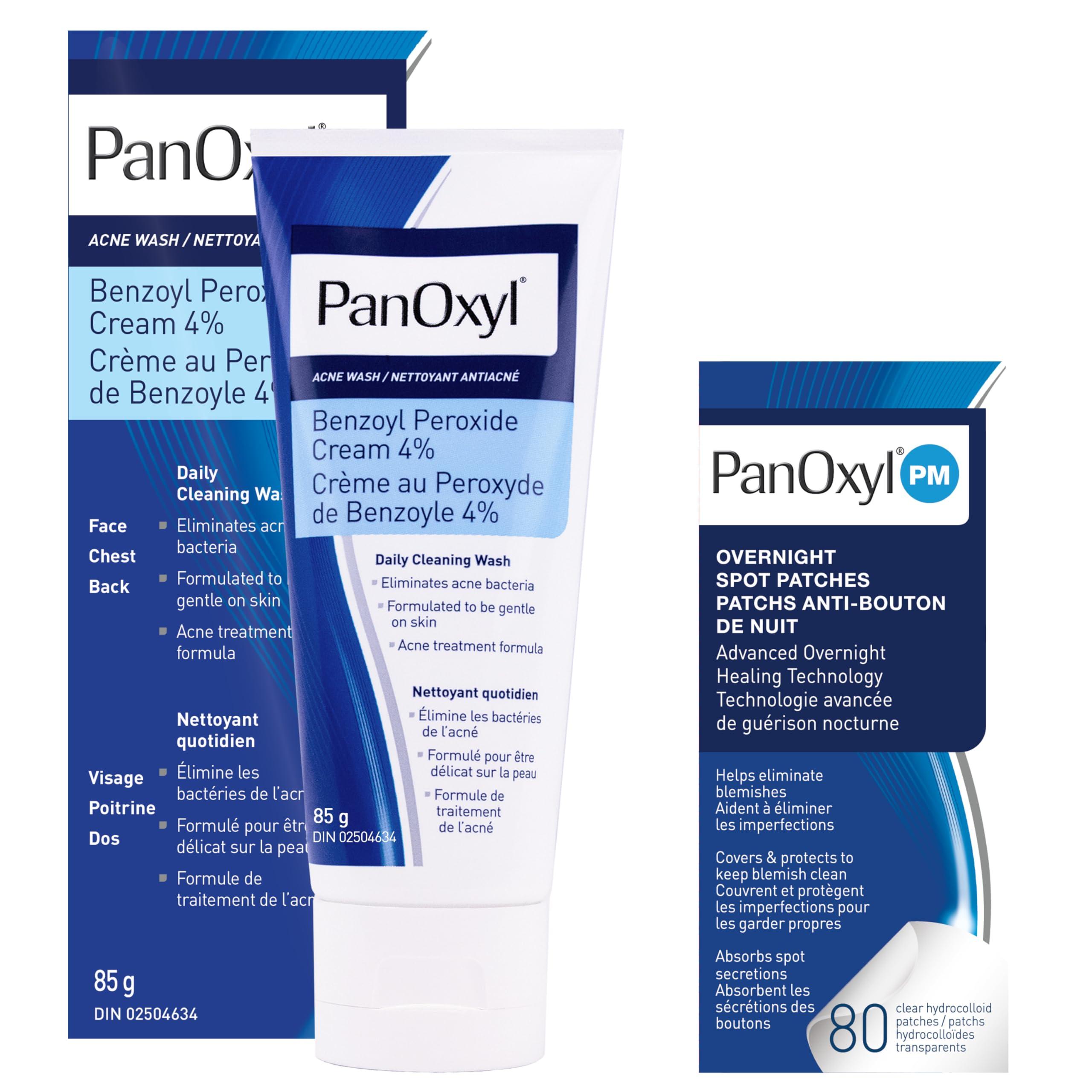 PanOxyl Panoxyl Acne Wash 4% Bundle with PM Patches, Cleanser