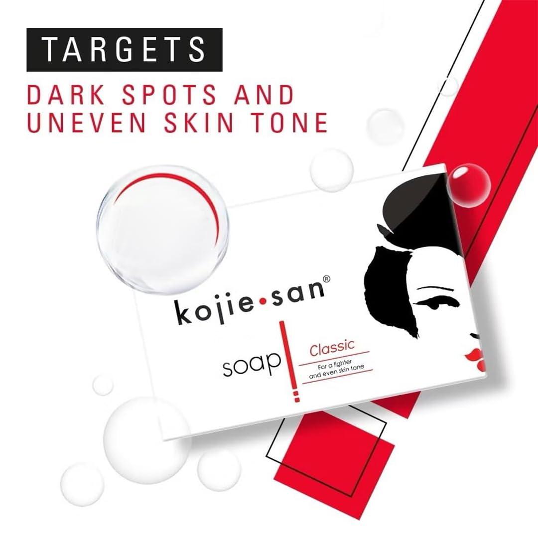 Kojie San Kojie San Skin Brightening Soap - Original Kojic Acid Soap that Reduces Dark Spots, Hyperpigmentation, & Scars with Coconut & Tea Tree Oil - 135g x 3 Bars