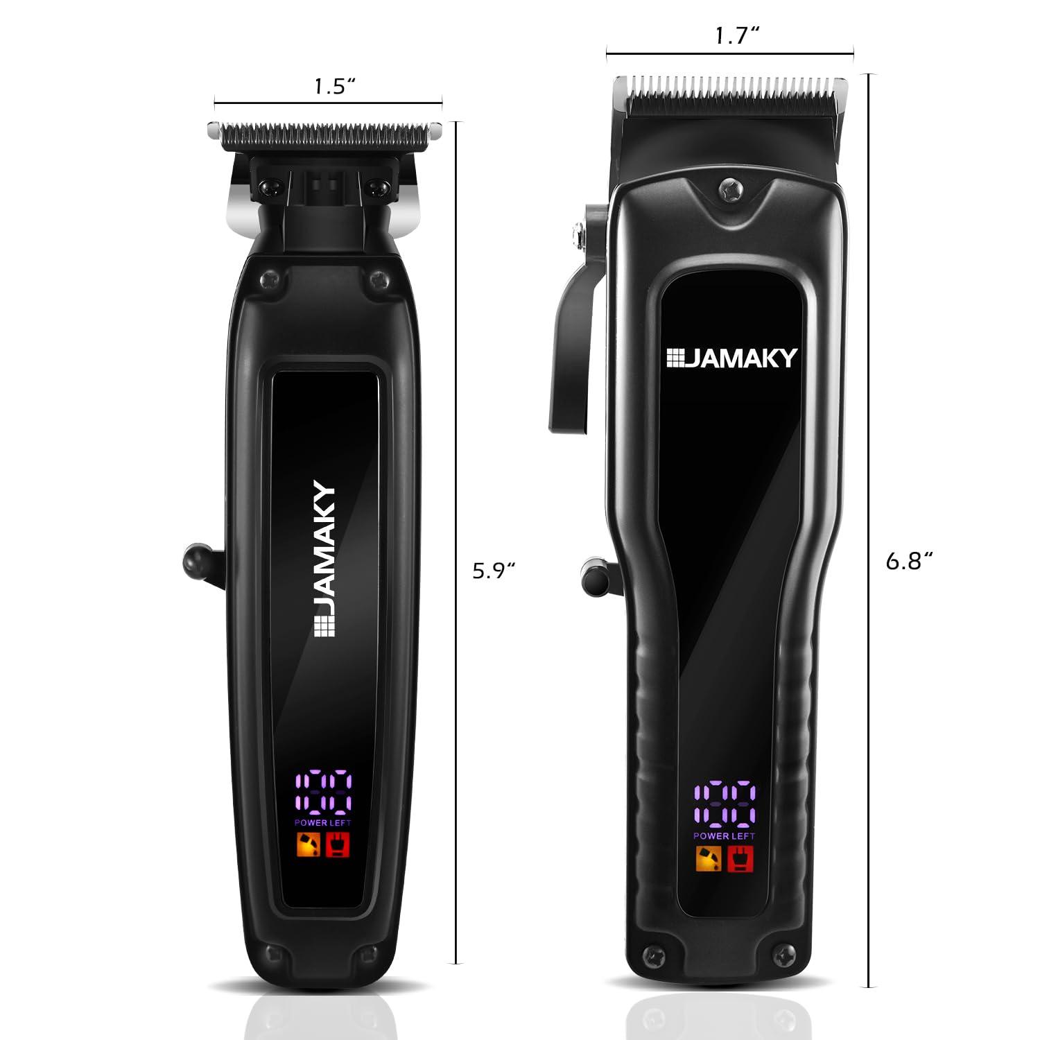 JAMAKY JAMAKY Black Hair Clipper and Trimmer Set, Rechargeable Barber Clipper & Trimmer for Home Use, Ceramic & Carbon Steel Blades