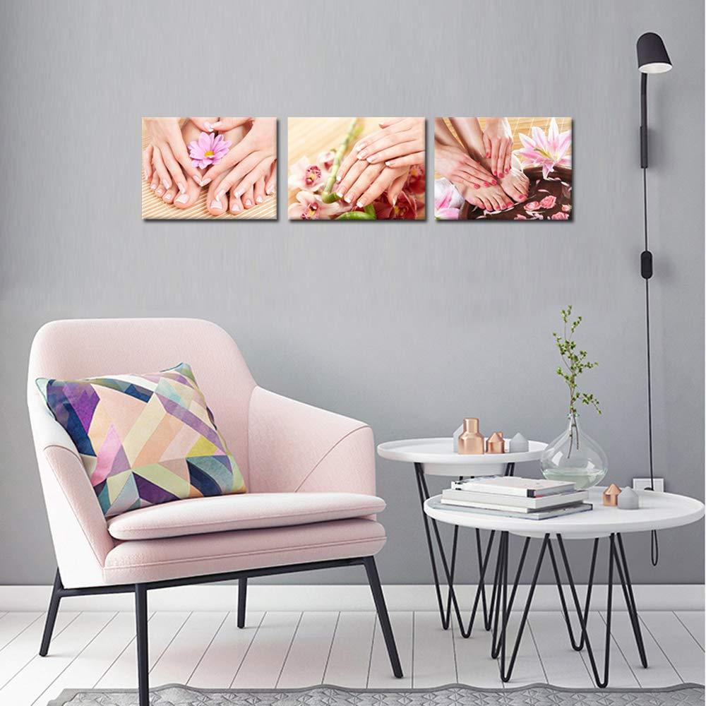 iKNOW FOTO iKNOW FOTO Canvas Set of 3 Wall Art Manicure Painting Hands Foot Bath Massage Spa Still Life with Flowers Pictures Nails Beauty Salon Posters Printed Giclee Print Gallery Wrap for Walls