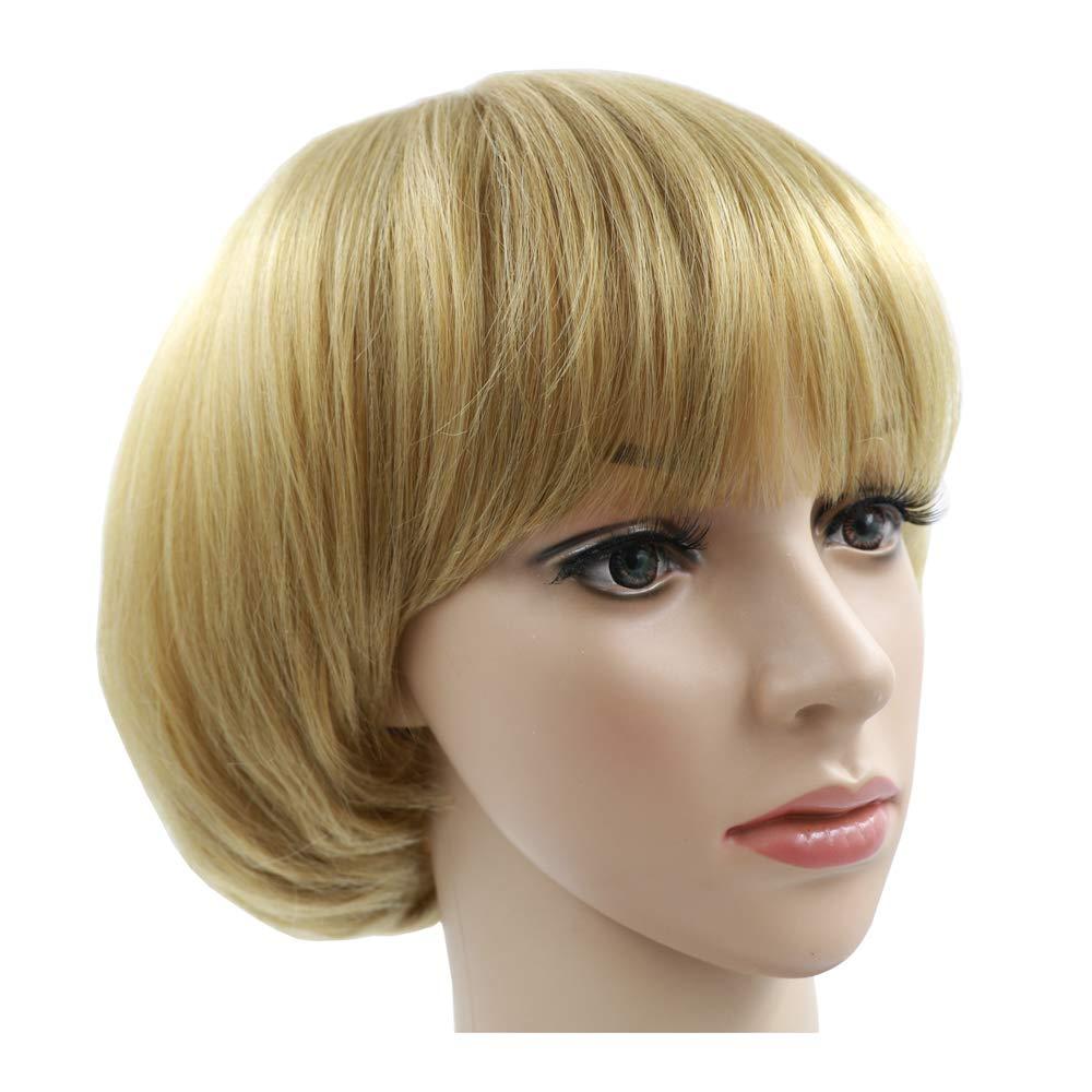 NEWPECK NEWPECK Girls Golden Mushroom Wig Short Bob Wig With Bangs Blonde Bowl Cut Wig Cap For Women