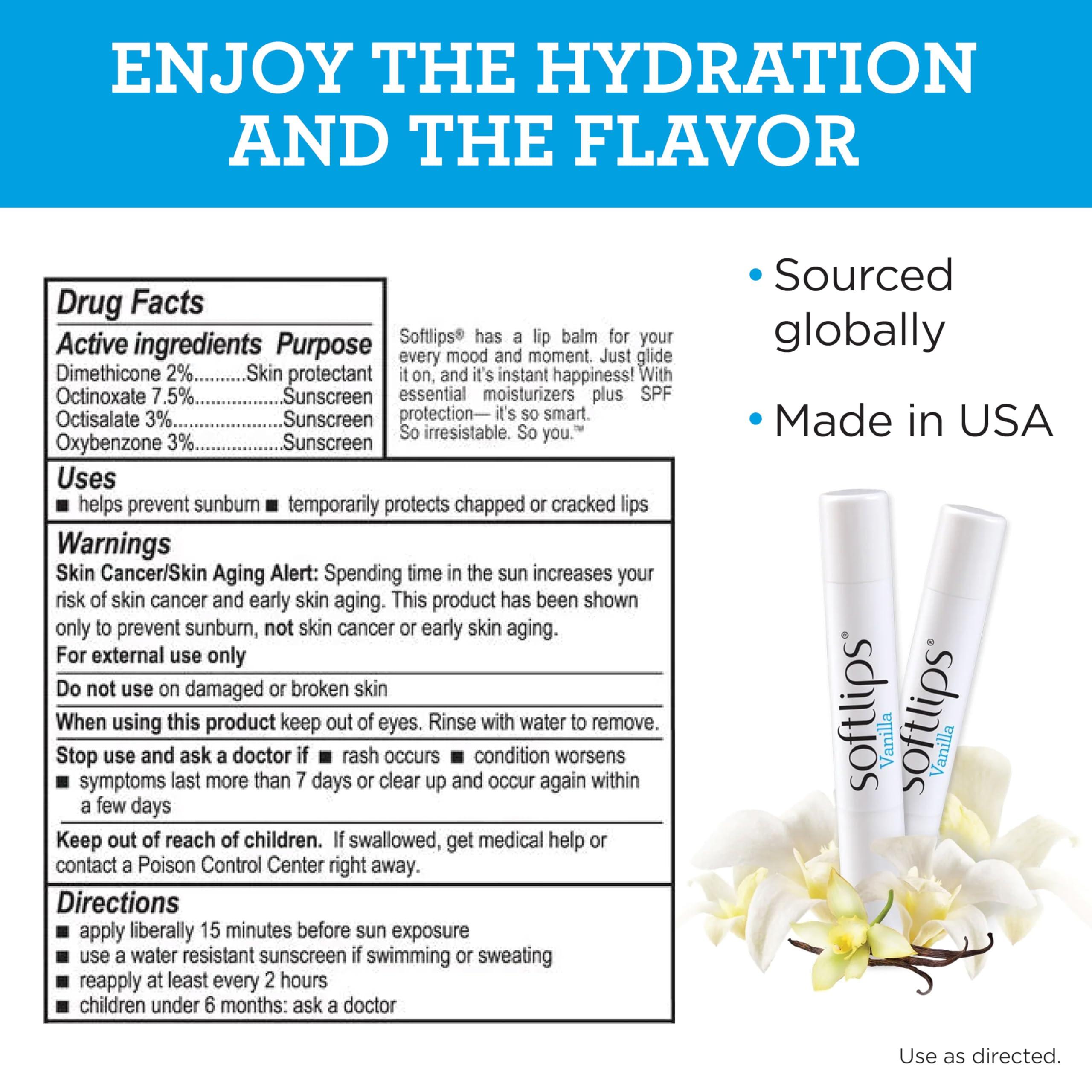 SoftLips Softlips Daily Lip Moisturizer For Very Dry Lips, Vanilla Flavored Lip Balm, SPF 20, Hydrates, Soothes & Prevents Dry, Chapped Lips, Smooth Glide Formula, Dermatologist Tested, Pack of 2 Chap Sticks