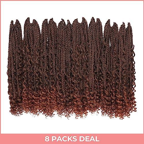 ToyoTress ToyoTress Boho Box Braids Crochet Hair - 10 Inch 8 Packs Ombre Brown Box Braids Crochet Hair Curly End Crochet Braids, Short Pre-looped Synthetic Braidsing Hair Extensions (10 Inch, T30-8P)