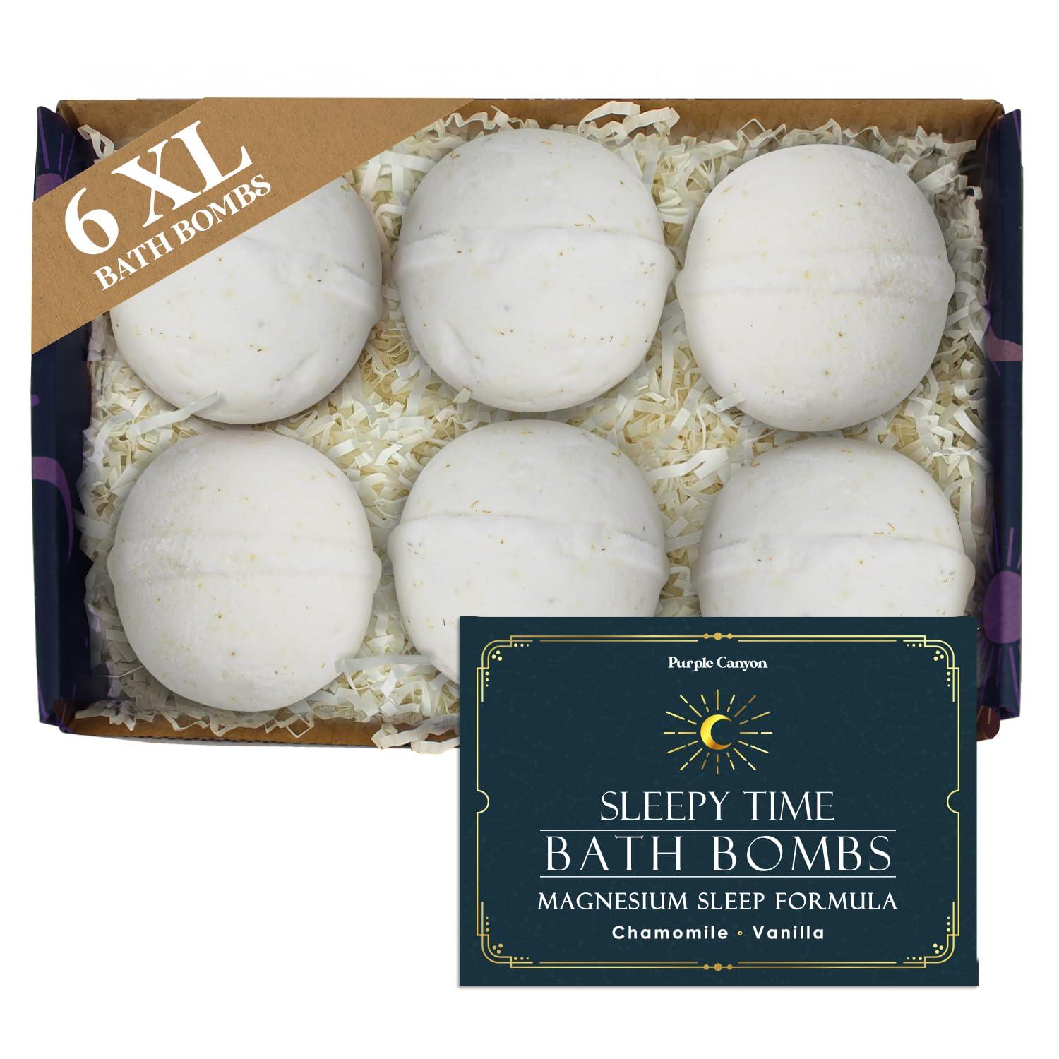 PURPLE CANYON Purple Canyon Bath to Bed Natural Bath Bombs | Relaxing Sleep Support with Magnesium | Chamomile and Vanilla Scented Handmade Bath Bombs Set