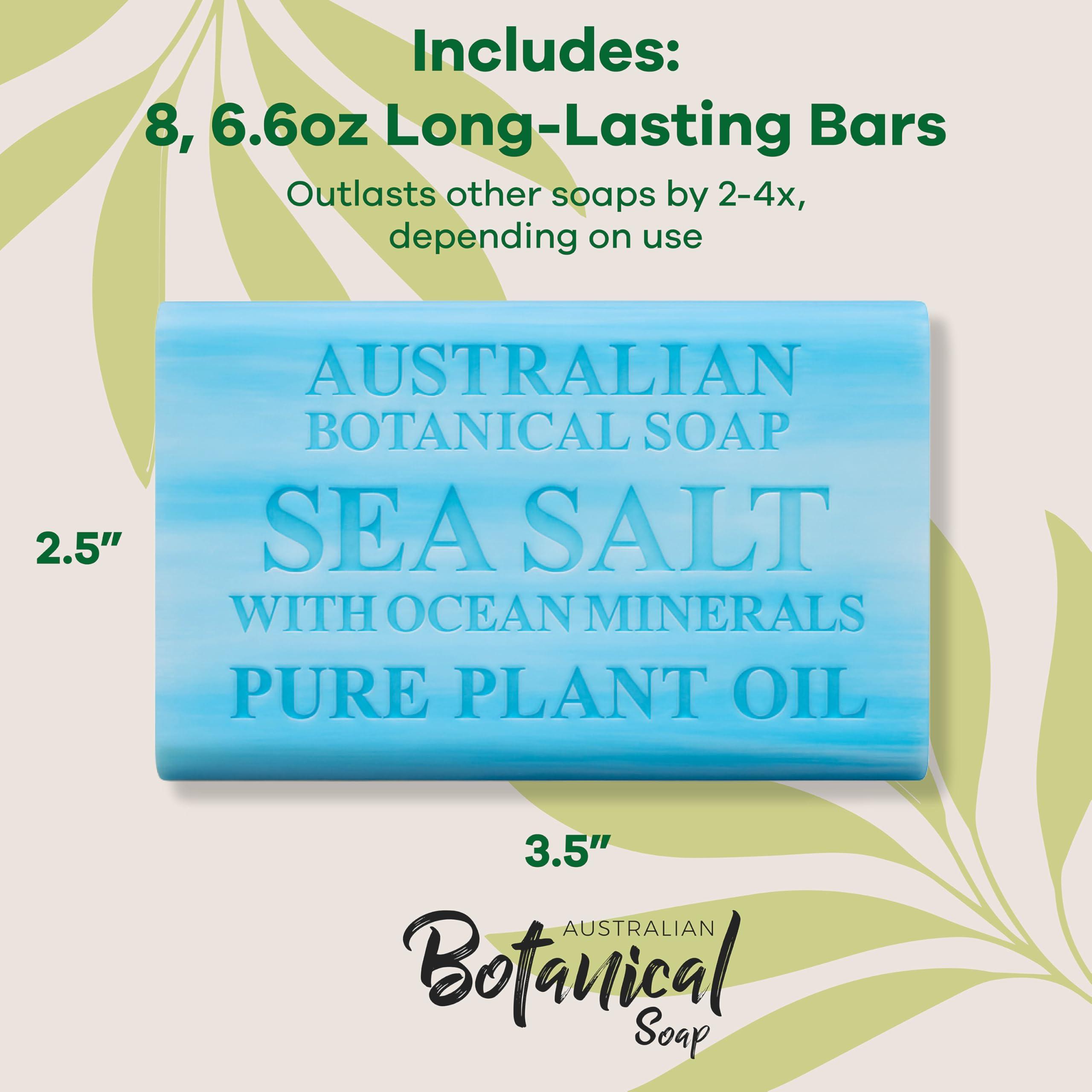 Australian Botanical Soap Australian Botanical Soap, Sea Salt with Ocean Minerals 6.6 oz (187g) Soap Bars | Natural Soap Base | All Skin Types | Women & Men | Shea Butter Enriched Bar Soap - Pack of 8