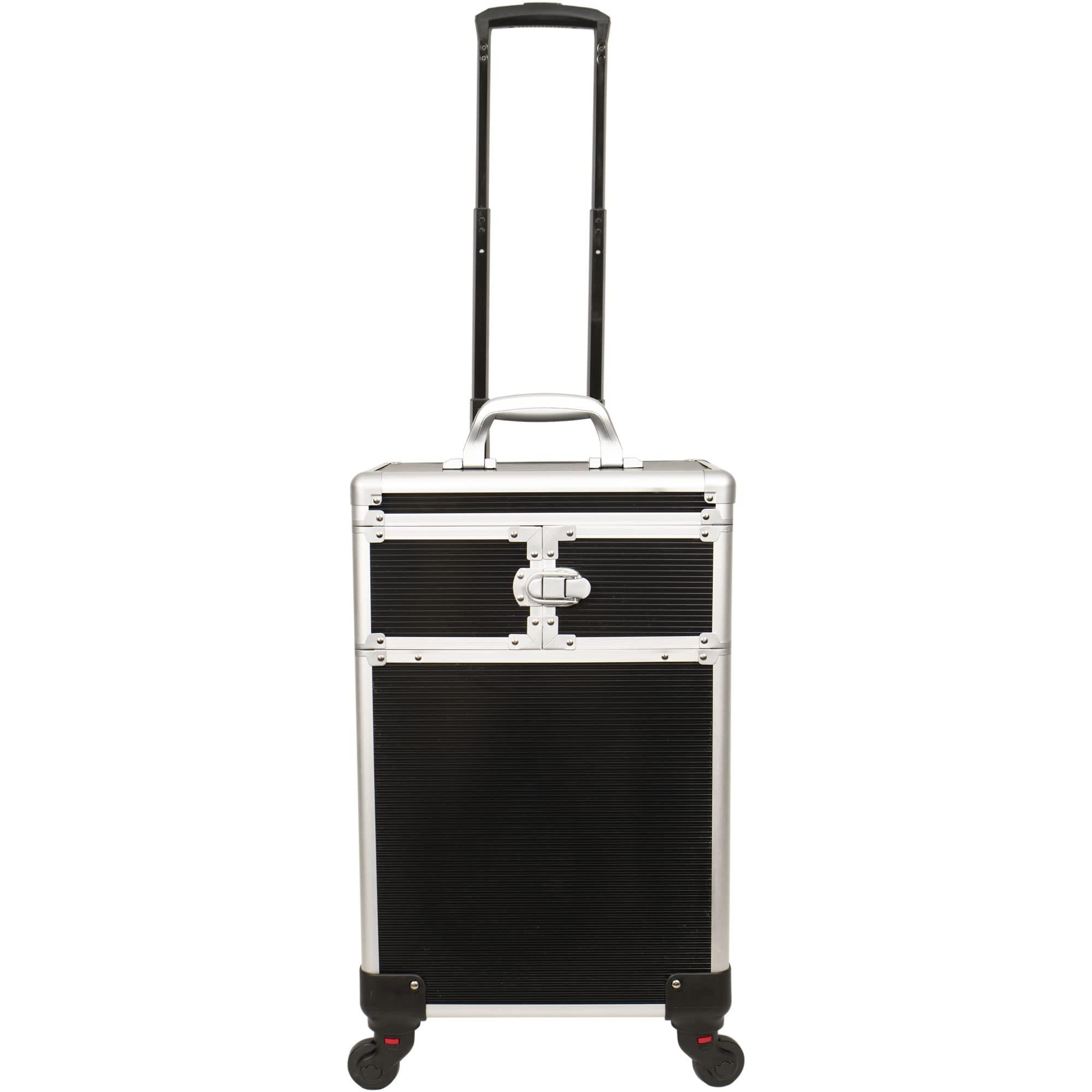 JC Beauty JC Beauty 7 in 1 Professional Interchangeable Rolling Makeup Nail Tech Train Case Travel Storage Clear Acrylic, Black Stripe