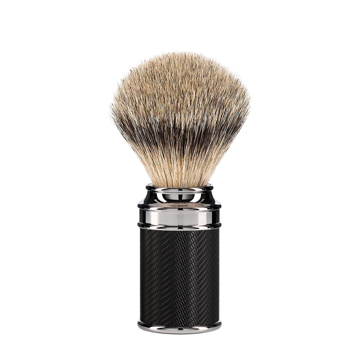 M MÜHLE MÜHLE Traditional Black/Chrome Silvertip Badger Shaving Brush | Luxury Shave Accessory for Men