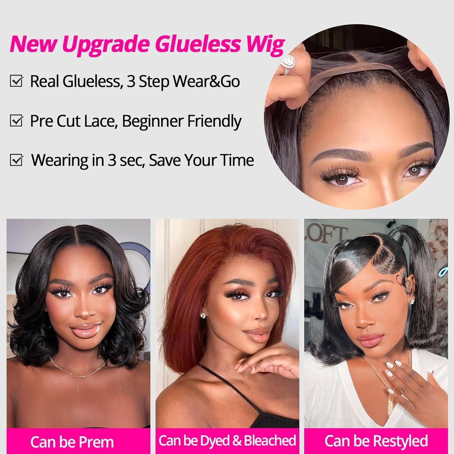 Super idol Super idol Wear and Go Glueless Pre Plucked Pre Cut Bob Wigs Human Hair - 5x5 HD Lace Closure, Short Straight Bob Wigs 180% Density Human Hair For Beginners, 10 Inch (5x5 Glueless BOB Wig, 10 Inch)