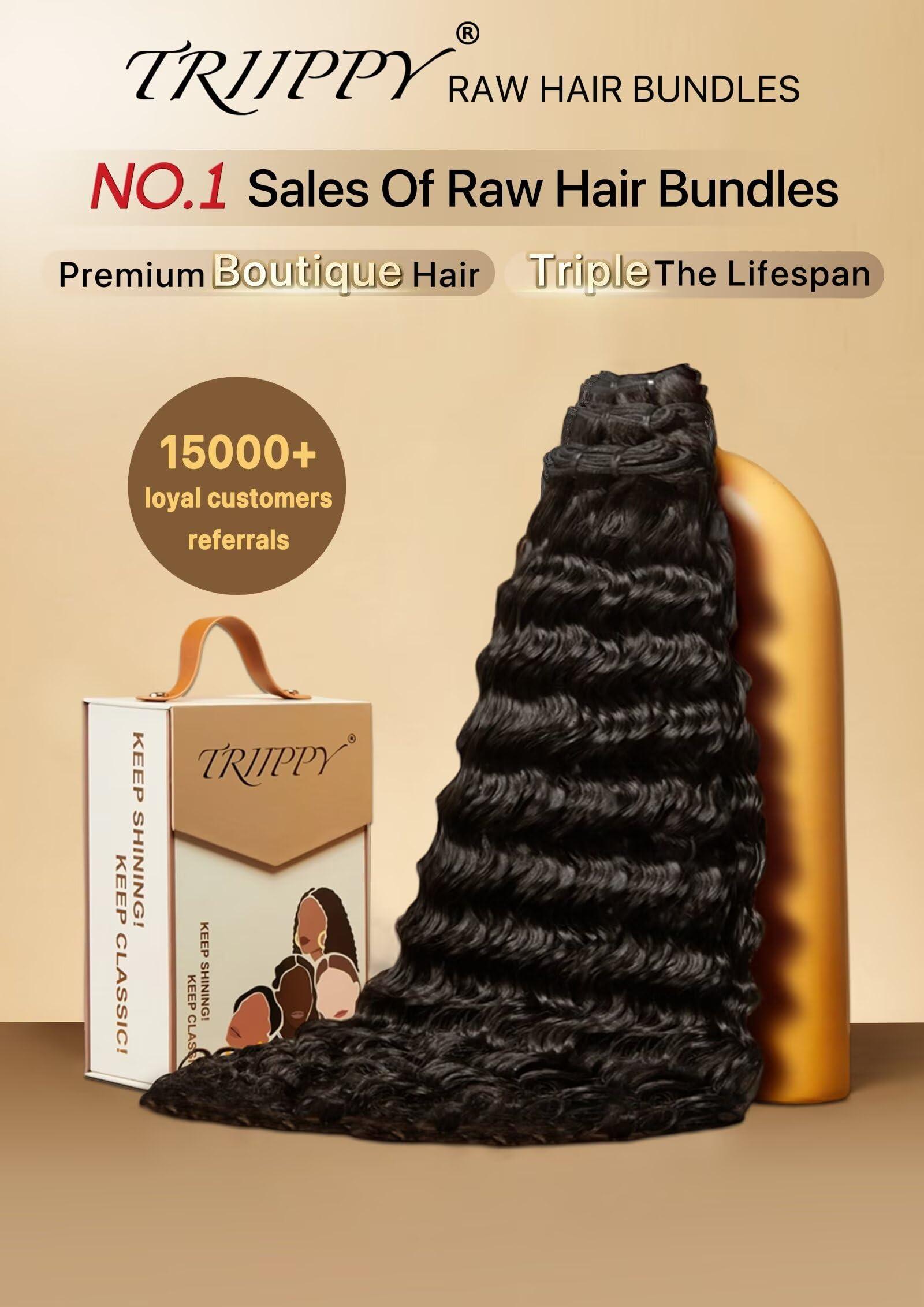 Triippy TRIIPPY Raw Human Hair Bundles,Triple Lifespan Than Regular Virgin Hair No.1 Sales Of Raw Hair Bundles,26 28 30 Inches Cambodia Raw Deep Wave 3 Bundles, Keep Soft and Smooth After Multiple Washes