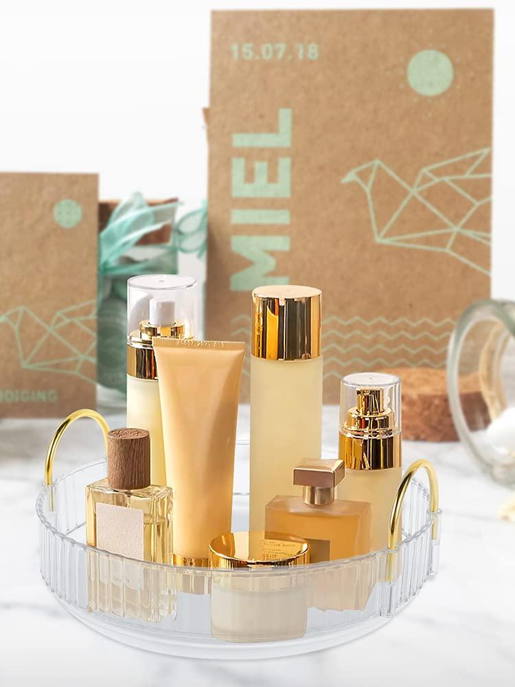 SHASUXTING SHASUXTING 360 Rotating Makeup Organizer with Metal Holder Large Capacity Makeup Carousel Holder Reusable Turntable Cosmetics Organizer Delicate Rotating Vanity Tray Makeup Stand for Dresser