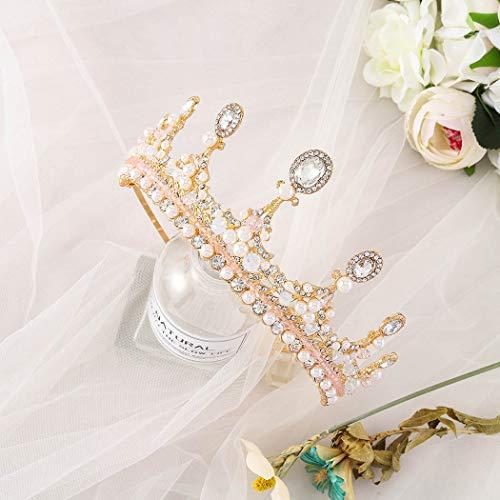 Fdesigner Fdesigner Baroque Wedding Crown and Tiaras Rose Gold Pearl Rhinestone Bride Crown Queen Tiara Princess Crown for Women and Girls
