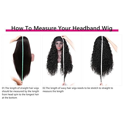 KESEN KESEN Headband Wig Curly Headband Wigs for Black Women Curly Wave Headband Wigs 180% Density Synthetic Glueless Half Wigs with Headbands Attached Natural Human Hair Headband Wigs (18 Inch)