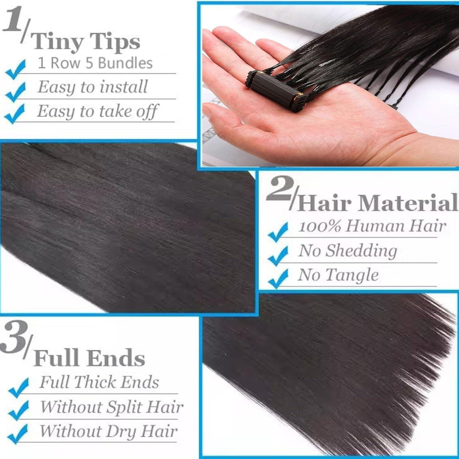 Generic 6D Hair Extensions, 100% Real Human Hair No-Trace Hair Extension, Natural Black 1 Row 5 Bundles For Second Generation 6D Hair Extensions machine kit Women Girls Daily Use