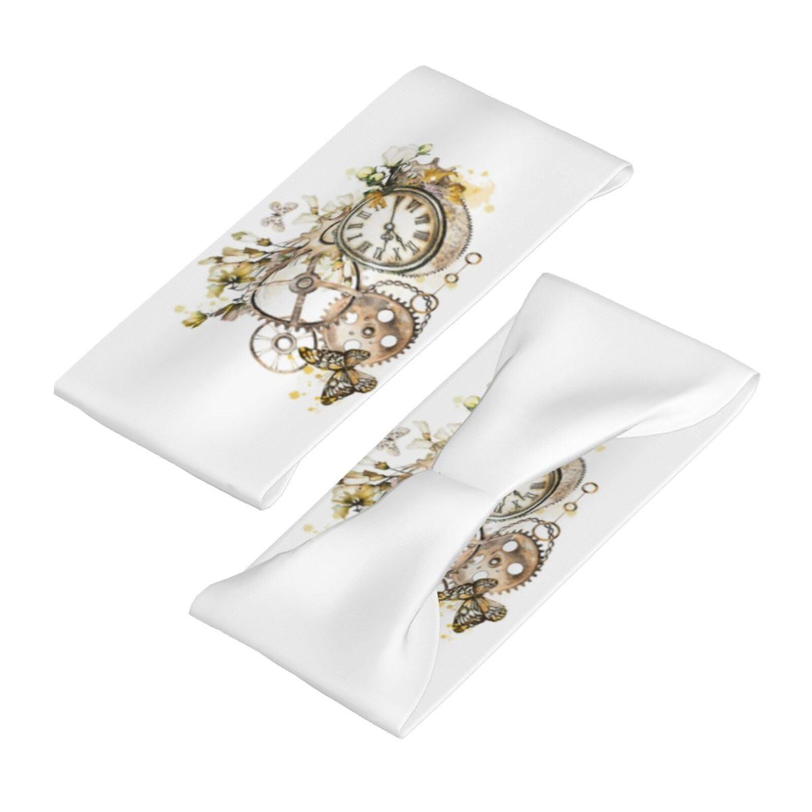 MANQINF Steampunk Clock Headbands Non Slip Sweatband Fashion Summer Hair Bands for Tennis,Basketball,Running,Gym,Working Out
