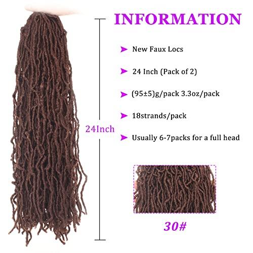 ZRQ 24 Inch New Faux Locs Hair 2Packs Synthetic Natural Wavy Crochet Hair Pre-Looped Most Natural Goddess Soft Locs Hair Extensions for Black Women (24 Inch, 30#)