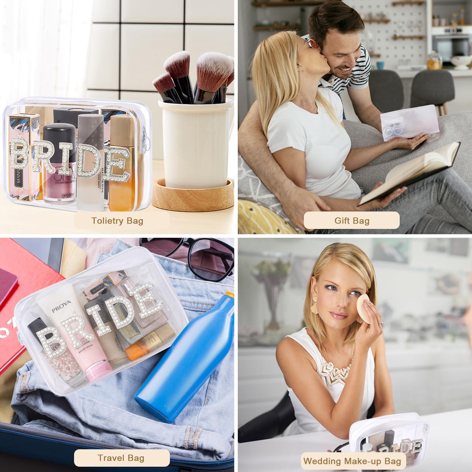 Jeletonp Jeletonp Bride Clear Makeup Bag Cosmetic Bag Waterproof Bride Toiletry Bag Mrs Pearl Rhinestone Patch Letter Bags Makeup Pouch Travel Storage Bag for Bridal Shower Wedding Bachelor Party (Bride)