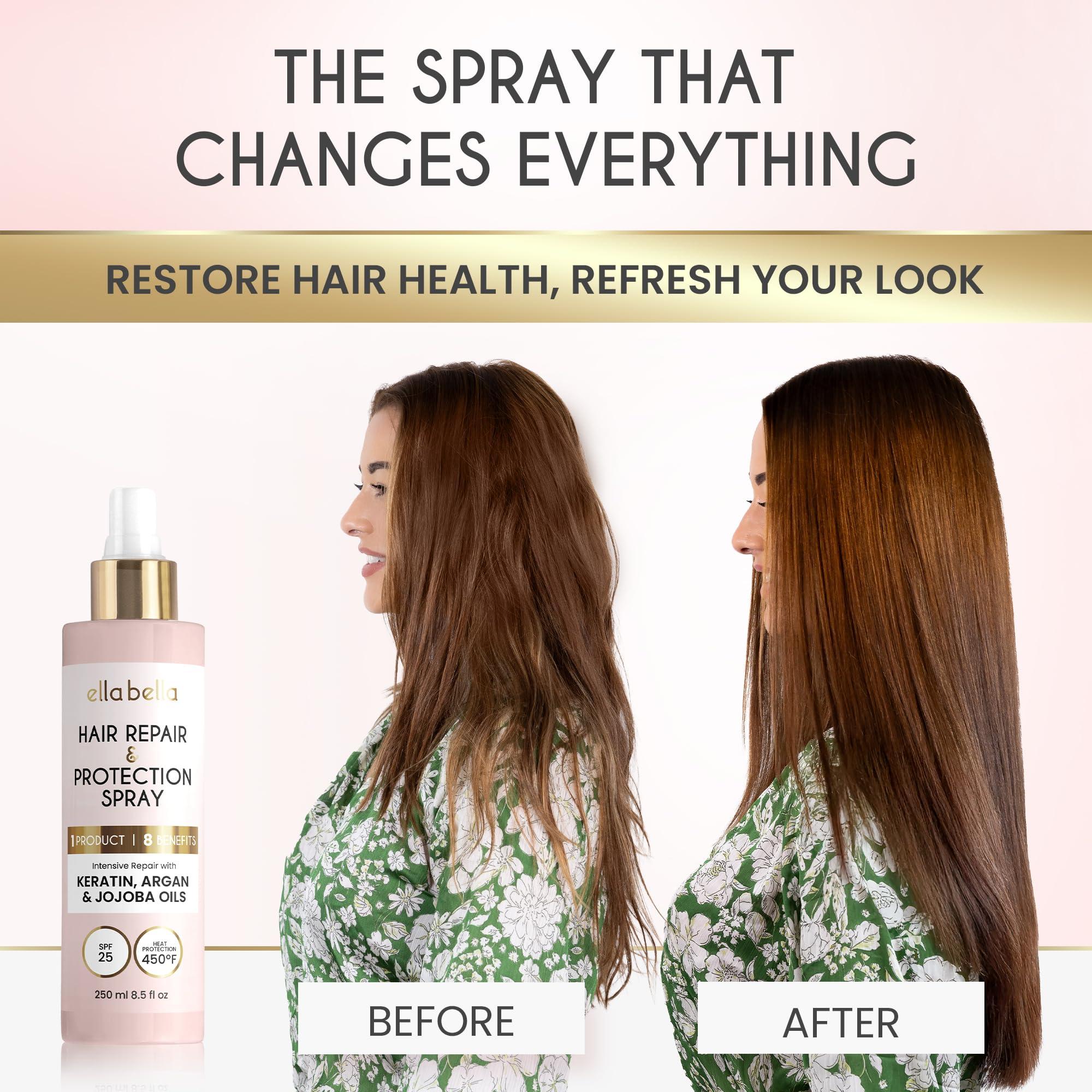 ELLA BELLA ELLA BELLA All-in-1 Heat Protectant Spray for Hair Repair, Protect, and Nourish with UV Shield Cruelty-Free Formula with Argan Oil, Jojoba, and Keratin Professional Hair Heat Protection Spray