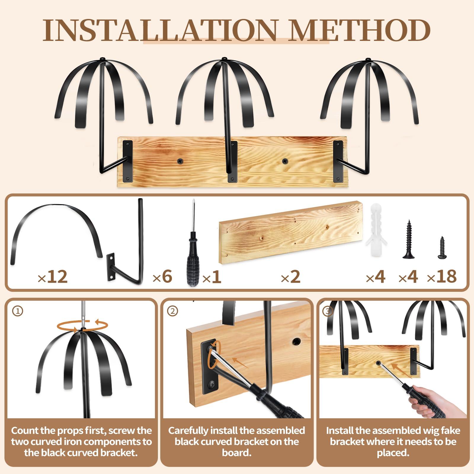 oyhqes oyhqes 6 Pcs Hanging Wig Stand for Multiple Wigs, Wall Mounted Wig Hanger Rack, Wooden Wig Storage Organizer, Wig Holder for Multiple Wig Display, Styling, Storage,Tidy, Keep the Wig In Shape