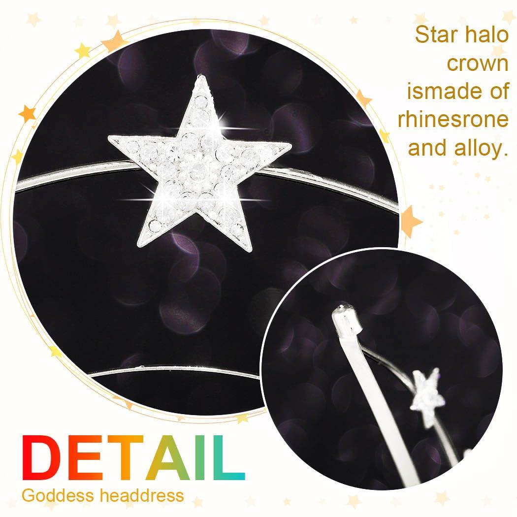 Kilshye Kilshye Rhinestone Star Goddess Headband Crystal Halo Crown Headpiece Bridal Hair Band for Women (Silver)