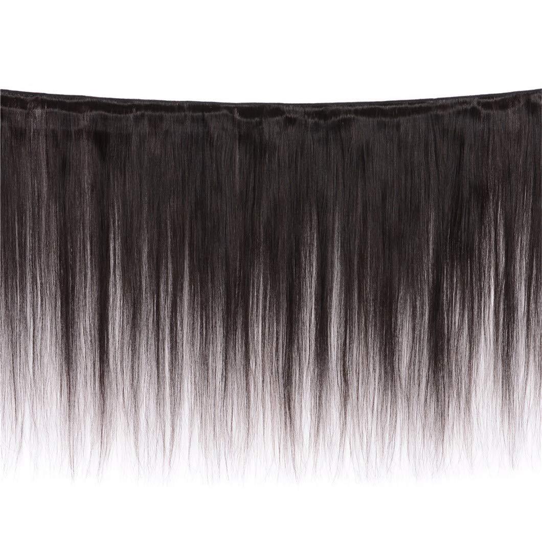 SSJFZM Hair 3 Bundles Human Hair Bundles With Frontal Brazilian Straight Hair Weave Natural Black 100% Remy Hair Extensions Three Part 22 & 24 & 26 & Closure 20