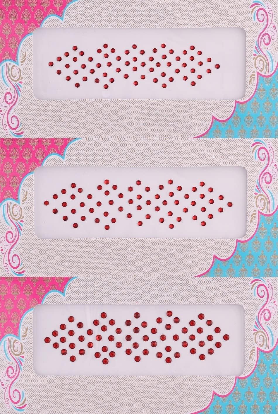 VAMA Vama Fashions Diamond Crystal Stone Red Bindi Bindiya kumkum sticker Combo Set Bindi For women (3 Sheets Mix Sizes)