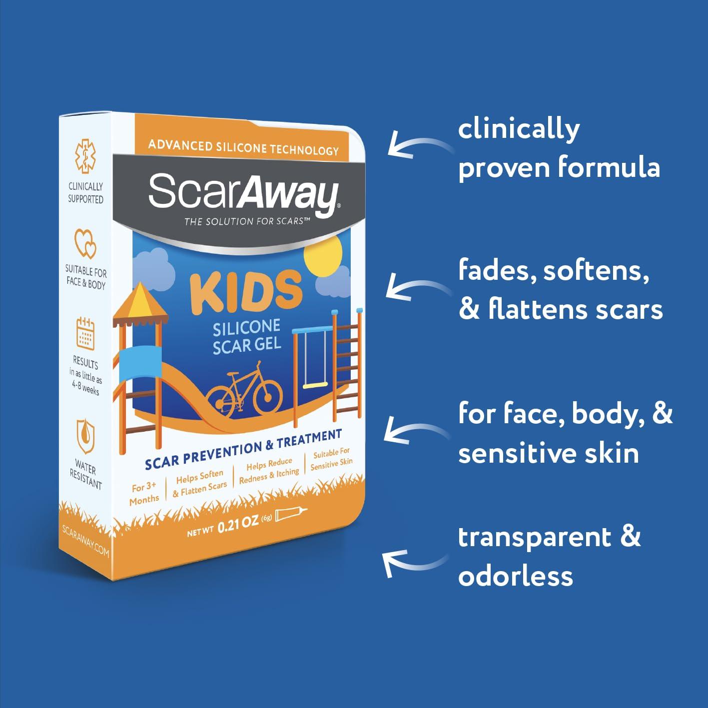 ScarAway ScarAway Kids Silicone Scar Gel, 100% Medical-Grade, Helps Improve Size, Color & Texture of Hypertrophic & Keloid Scars on Face & Body from Injury, Burns & Surgery, Water Resistant, Clear, 6g