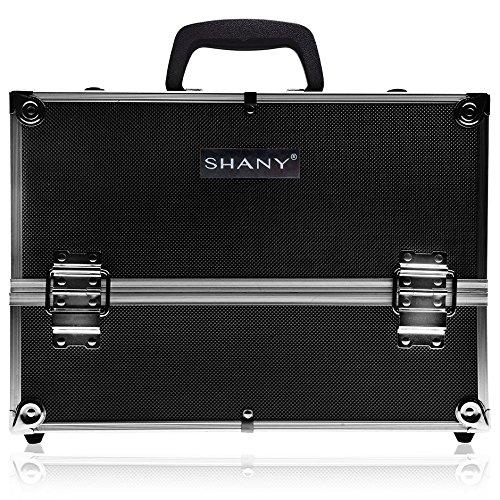 SHANY SHANY Essential Pro Makeup Train Case Cosmetic Box Portable Makeup Case Cosmetics Beauty Organizer Jewelry storage with Locks, Multi Compartments Makeup Box and Shoulder Strap - Jet black