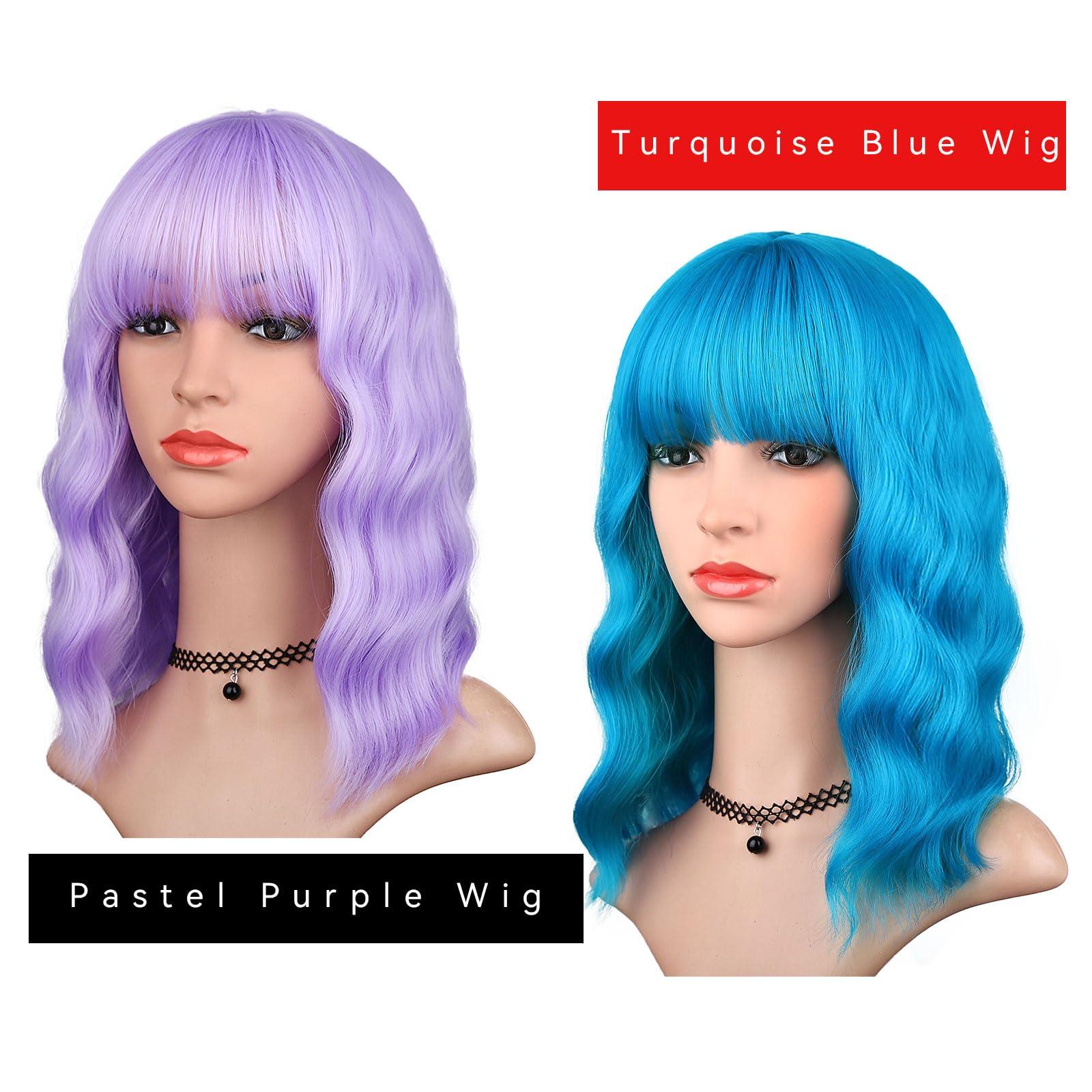 HAIRUP HAIRUP purple wig and teal blue wig with bangs for women