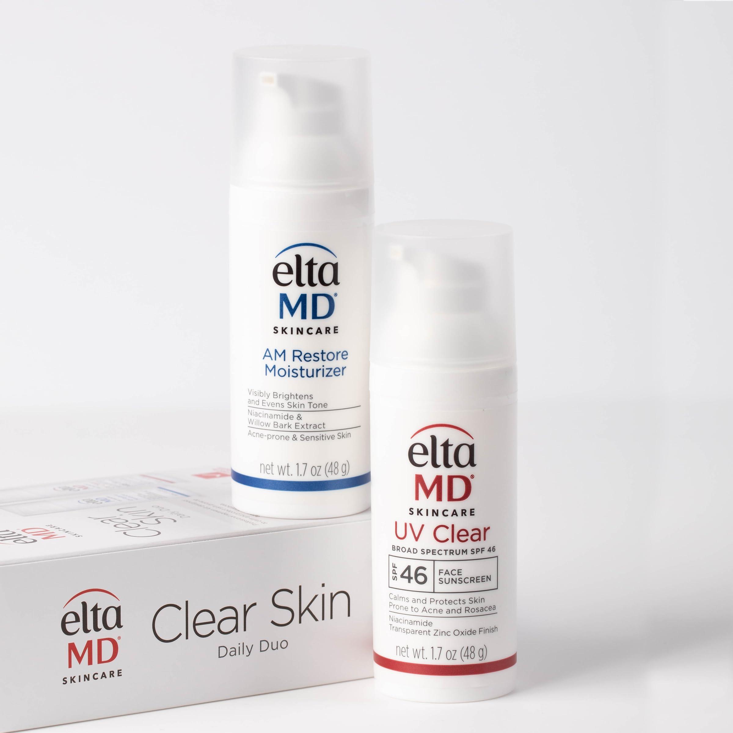 EltaMD EltaMD Clear Skin Daily Duo Sensitive Skin Kit, AM Restore Facial Moisturizer and UV Clear Face Sunscreen Set, Helps Calm Rosacea and Acne Prone Skin, Made with Niacinamide and Zinc Oxide