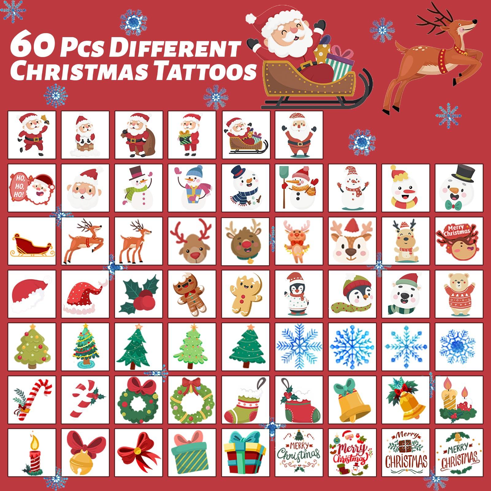 winthrop winthrop 240 Pcs Bulk Christmas Temporary Tattoos for Kids, Individually Wrapped Waterproof Safety Tattoos Stickers, Best Choice for Christmas Goody Bag Stuffers, 60 Different Designs Snowman Santa