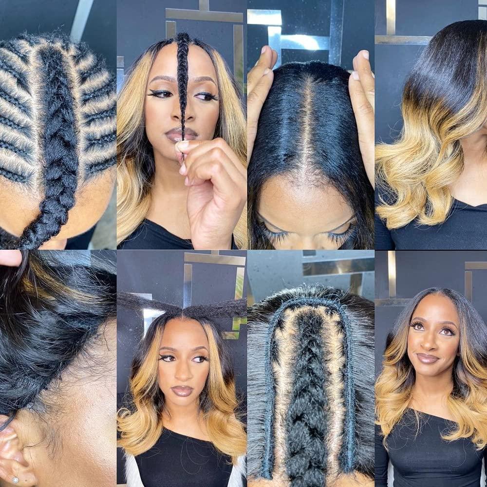 UMRHair 12inch Ombre Highlight U Part Wig Human Hair Body Wave for Women 4/27 Balayage Brown Blonde 150% 1X4 U Open Full Head Upart Natural Hair Half Wig Clips In Scalp Protective Beginner Friendly