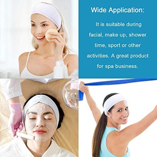 Whaline 4 Counts Spa Facial Headband Whaline Head Wrap Terry Cloth Headband Stretch Towel with Magic Tape for Bath, Makeup and Sport, 3.5\" Wide (White)