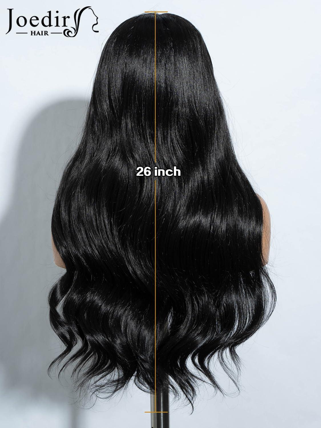 JOEDIR HAIR JOEDIR HAIR Black Wig with Bangs Long Wavy Wigs for Women Curtain Bangs Wig 26 Inch Synthetic Wig Halloween Costumes Cosplay Party Wigs