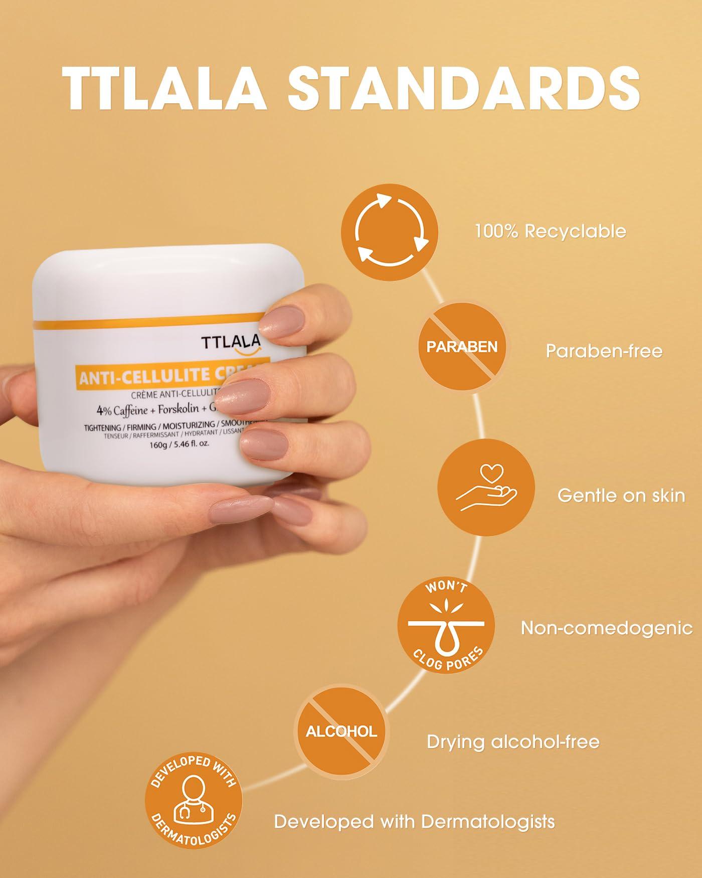 TTLALA Anti Cellulite Cream for Butt and Thighs, Hot Cream with 2% Caffeine and Forskolin, B Flat Belly Firming Cream and Skin Tightening Cream for Skin Firming, Moisturizing 5.4 oz